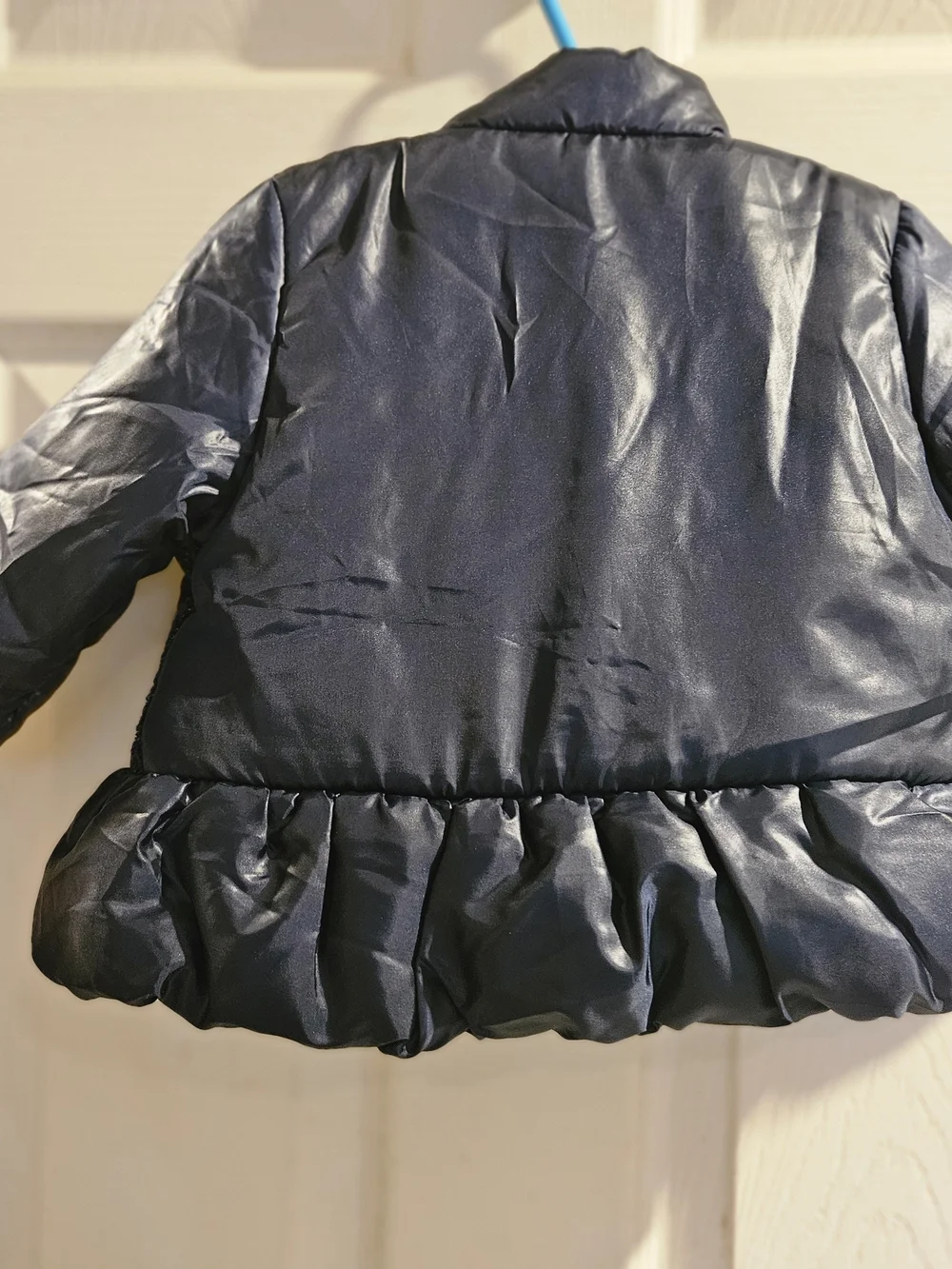 EPK Boutique Girl’s Tweed & Puffer Ruffle Winter Jacket Navy Blue - Size 12M